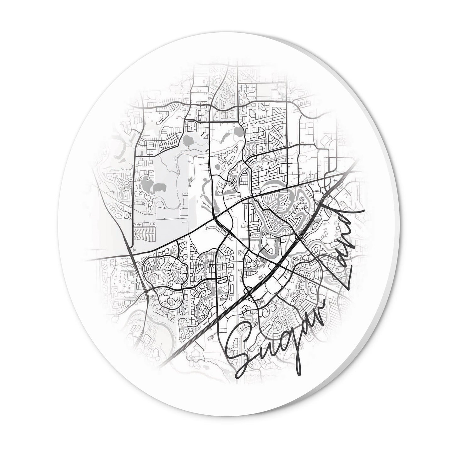 Minimalistic B&W Texas Sugarland Circle Map | Wood Sign | Eaches | Min 1