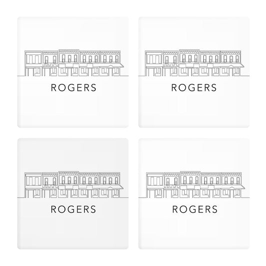 Minimalist B&W Arkansas Rogers Skyline | Absorbent Coasters | Set of 4 | Min 2