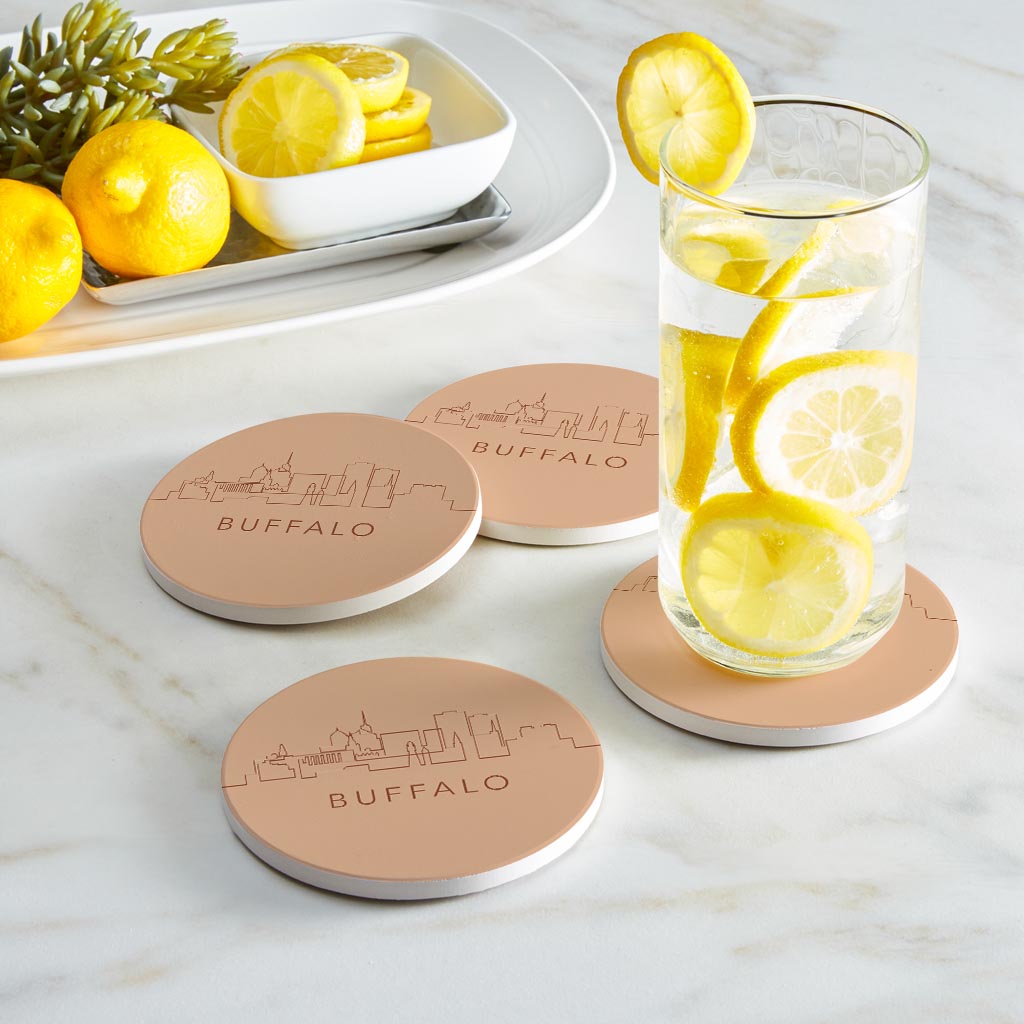 Modern Minimalistic New York Buffalo Skyline| Absorbent Coasters | Set of 4 | Min 2