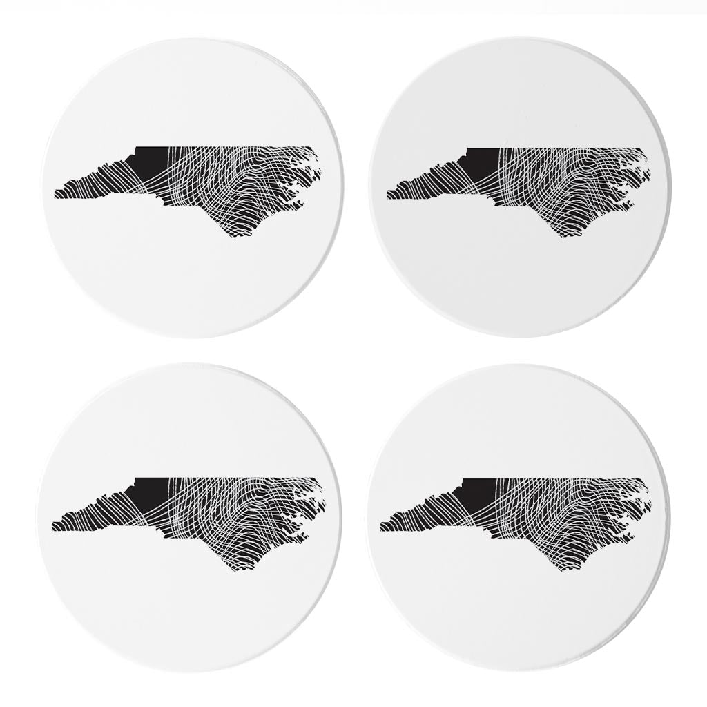 Minimalistic B&W North Carolina State Black With Fluid Lines| Absorbent Coasters | Set of 4 | Min 2