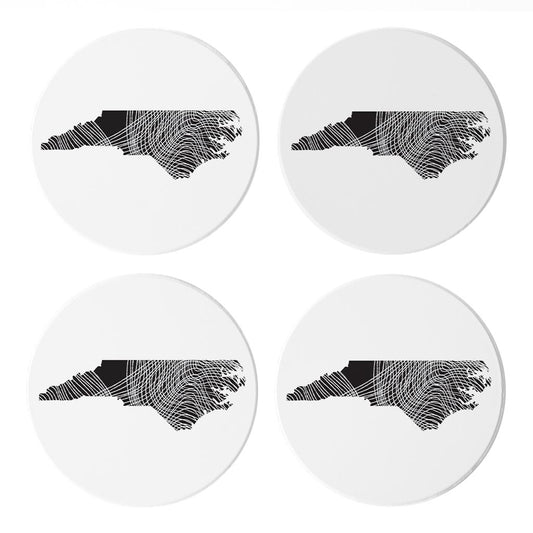 Minimalistic B&W North Carolina State Black With Fluid Lines| Absorbent Coasters | Set of 4 | Min 2