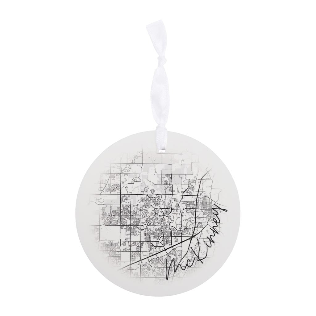 Minimalistic B&W Texas Mckinney Circle Map | Wood Ornament | Eaches | Min 6