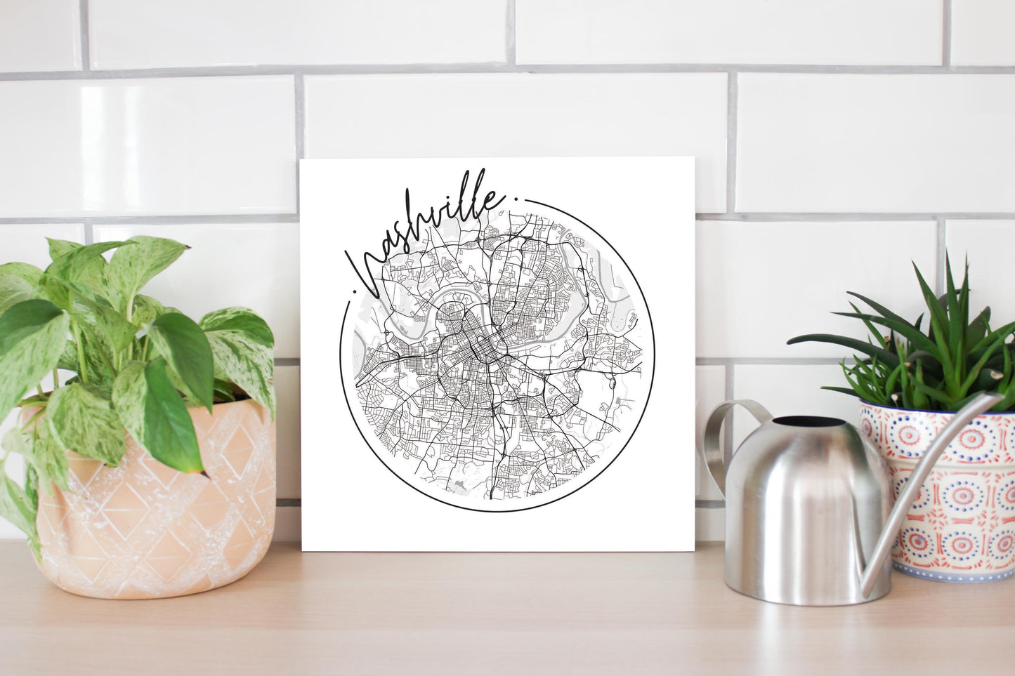 Minimalist B&W Tennessee Nashville Circle Map | Wood Sign | Eaches | Min 2