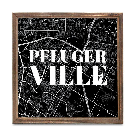 Minimalistic B&W Texas Pflugerville Map | Wood Sign | Eaches | Min 1