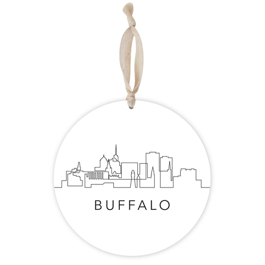 Minimalistic B&W New York Buffalo Skyline | Wood Ornament | Eaches | Min 1