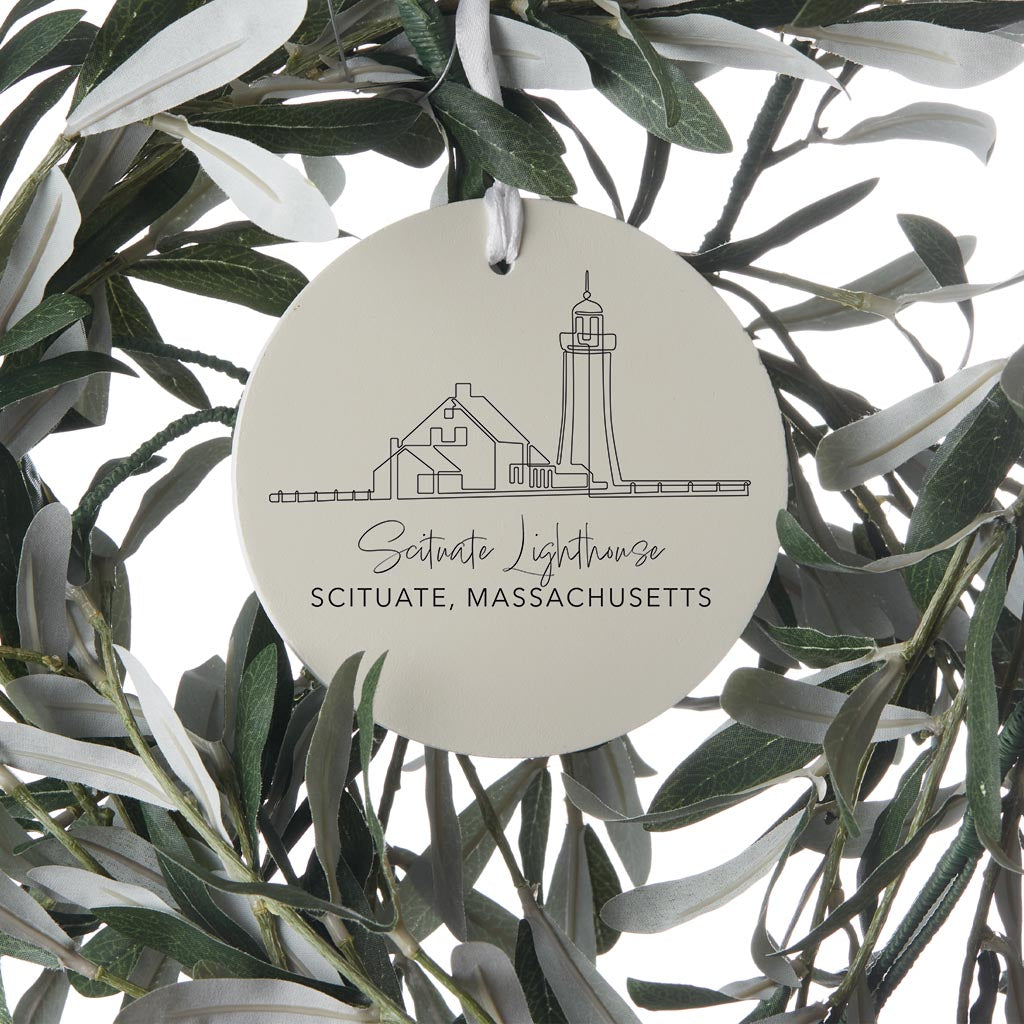 Cream Scituate Lighthouse| Wood Ornament | Eaches | Min 6