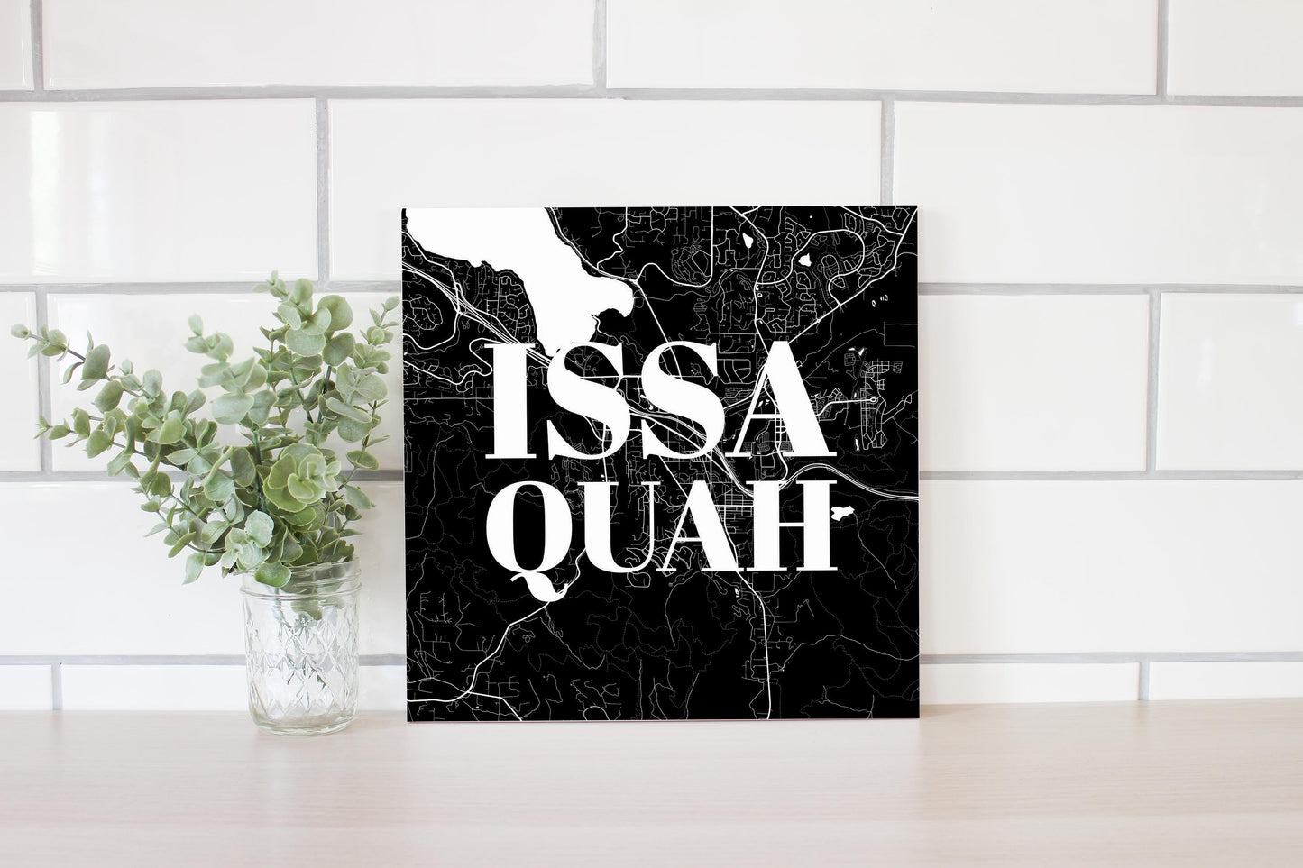 Minimalistic B&W Washington Issaquah Map | Wood Sign | Eaches | Min 2