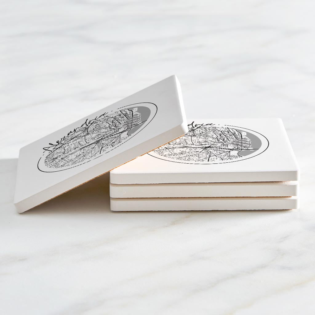 Minimalistic B&W Virginia Alexandria Circle Map| Absorbent Coasters | Set of 4 | Min 2