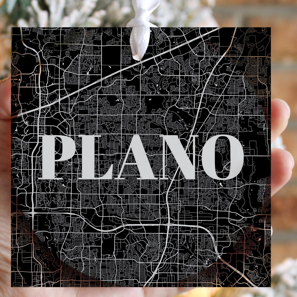 Minimalistic B&W Texas Plano Map | Wood Ornament | Eaches | Min 6