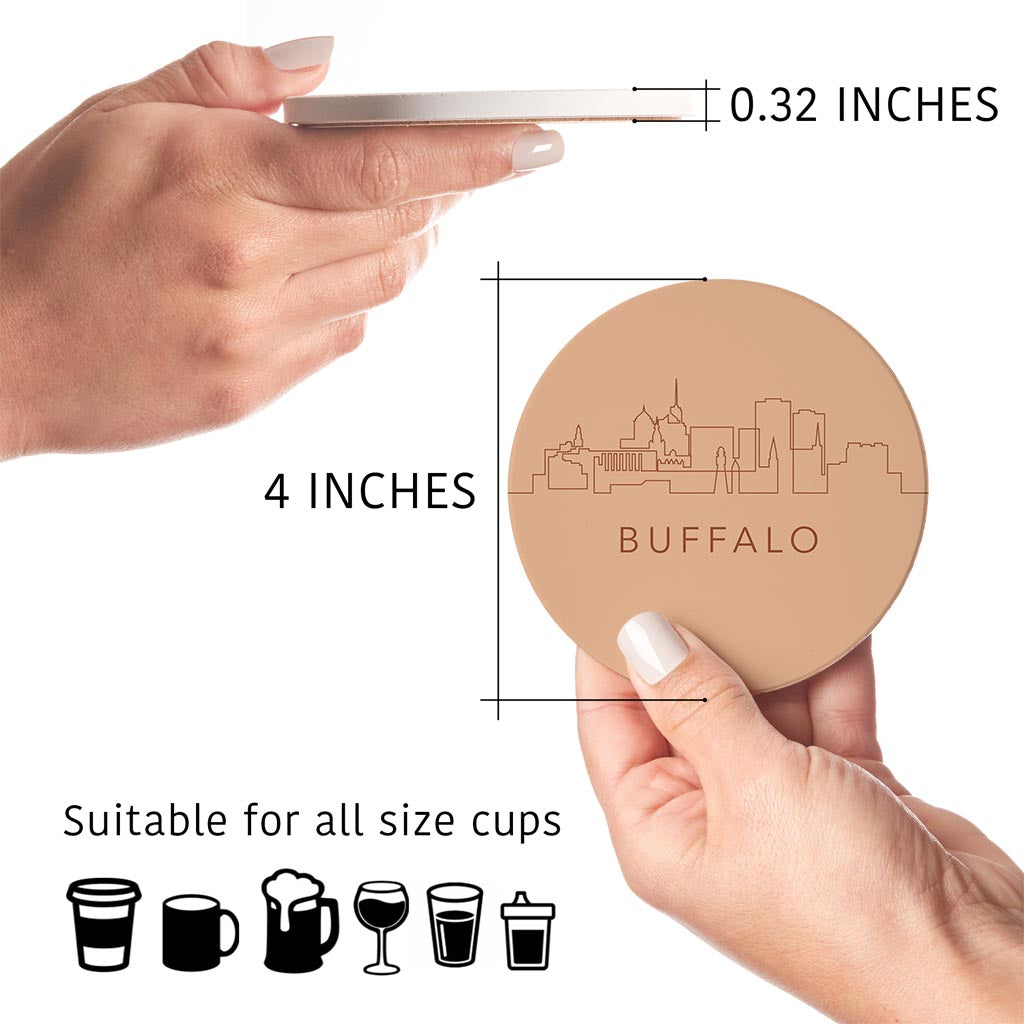 Modern Minimalistic New York Buffalo Skyline| Absorbent Coasters | Set of 4 | Min 2