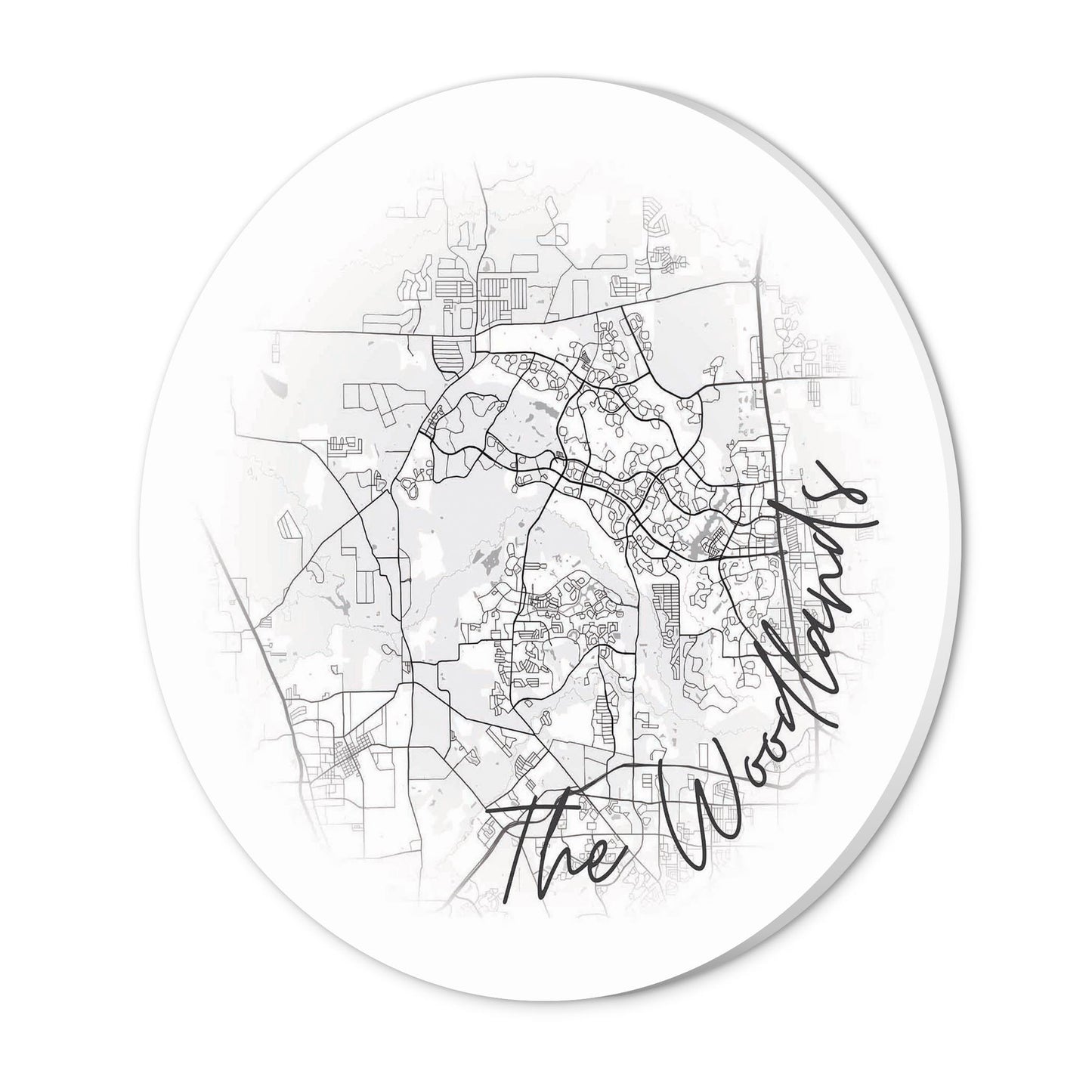 Minimalistic B&W Texas The Woodlands Circle Map | Wood Sign | Eaches | Min 1