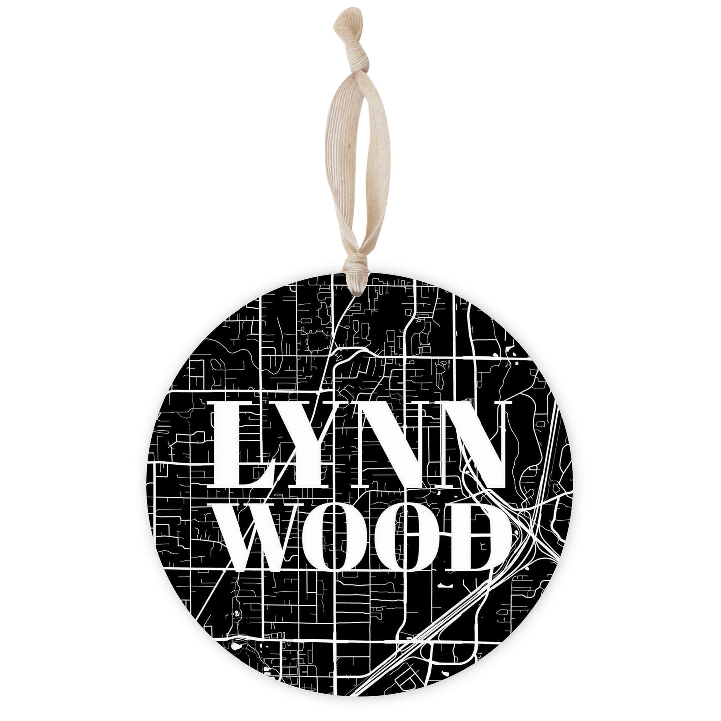 Minimalistic B&W Washington Lynnwood Map | Wood Ornament | Eaches | Min 1