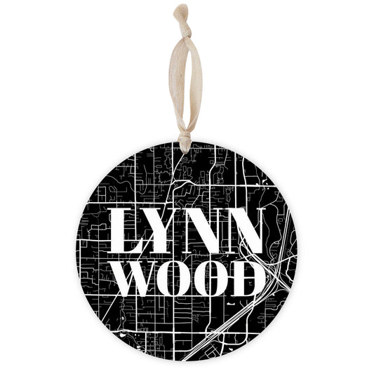 Minimalistic B&W Washington Lynnwood Map | Wood Ornament | Eaches | Min 1