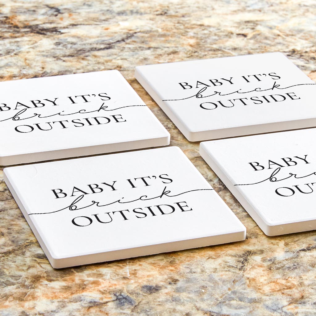 Minimalistic B&W New York Quip Brick Outside | Absorbent Coasters | Set of 4 | Min 2