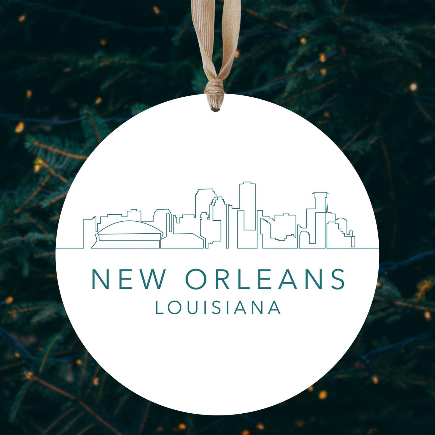 Blue White New Orleans Skyline | Wood Ornament | Eaches | Min 1