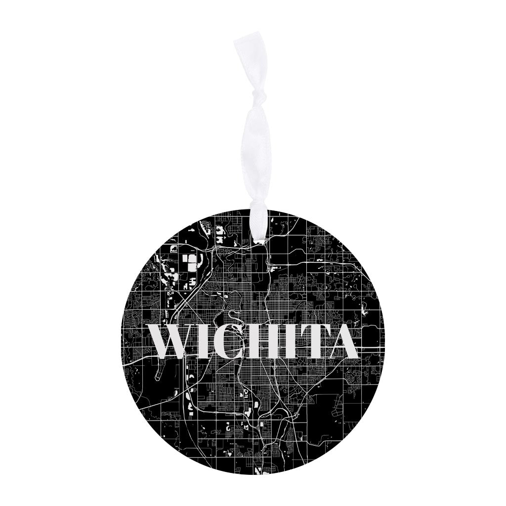 Minimalist B&W Kansas Wichita Map | Wood Ornament | Eaches | Min 6