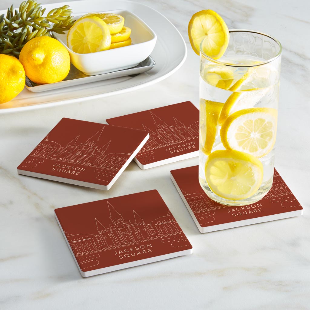 Modern Minimalist Louisiana Jackson Square Line Drawing | Absorbent Coasters | Set of 4 | Min 2