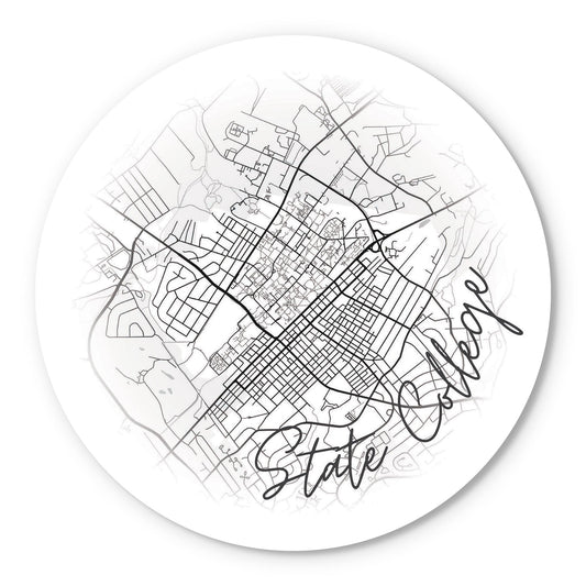 Minimalistic B&W Pennsylvania State College Circle Map | Wood Sign | Eaches | Min 1