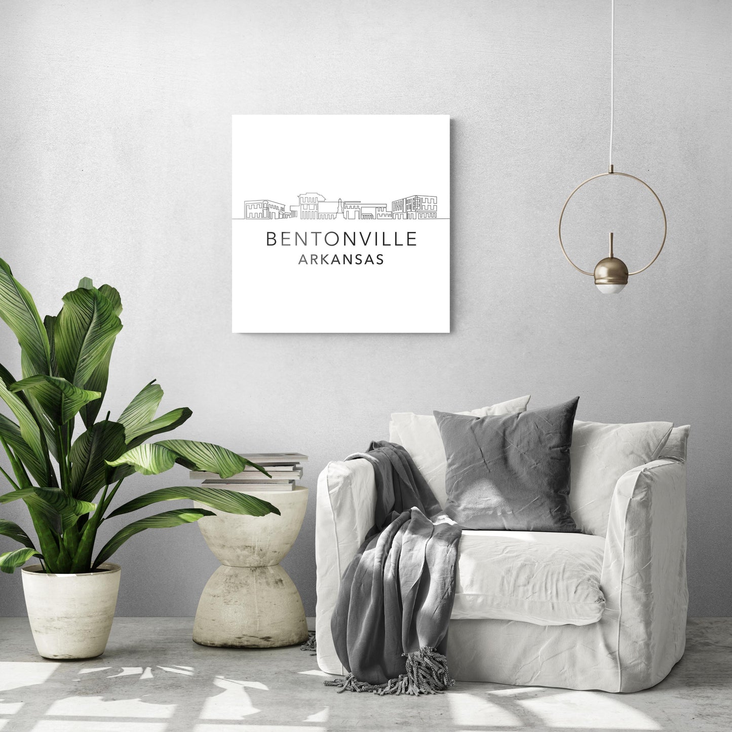 Minimalist B&W Arkansas Bentonville Skyline| Hi-Def Glass Art | Eaches | Min 1