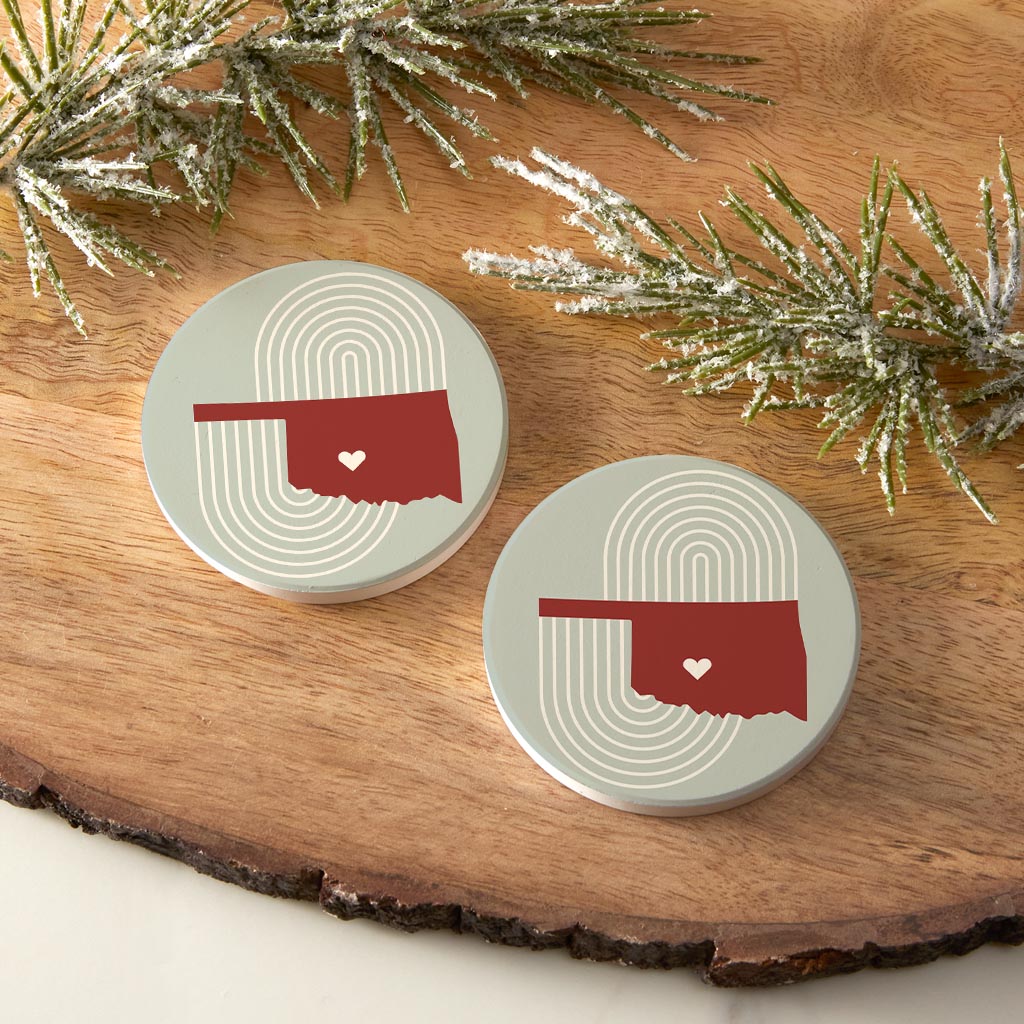 Modern Minimalist Oklahoma Chickasha Heart | Absorbent Car Coasters | Set of 2 | Min 4