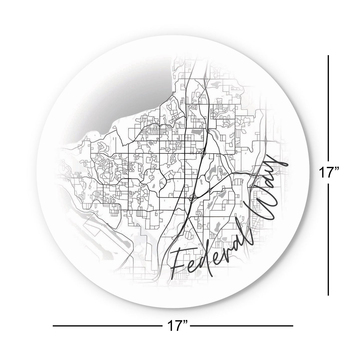 Minimalistic B&W Washington Federal Way Circle Map | Wood Sign | Eaches | Min 1