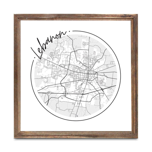 Minimalist B&W Tennessee Lebanon Circle Map | Wood Sign | Eaches | Min 1