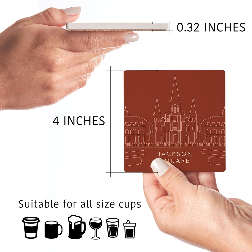 Modern Minimalist Louisiana Jackson Square Line Drawing | Absorbent Coasters | Set of 4 | Min 2