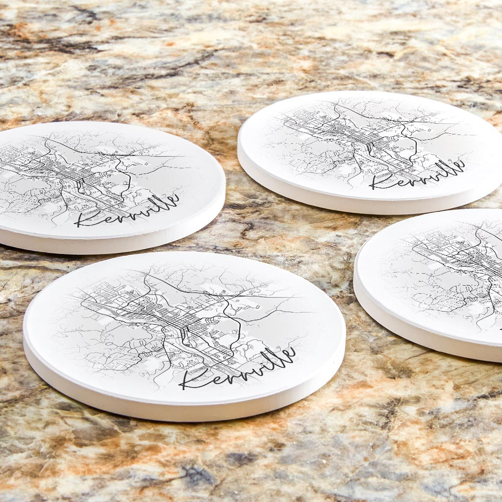 Minimalistic B&W Texas Kerrville Circle Map | Absorbent Coasters | Set of 4 | Min 2