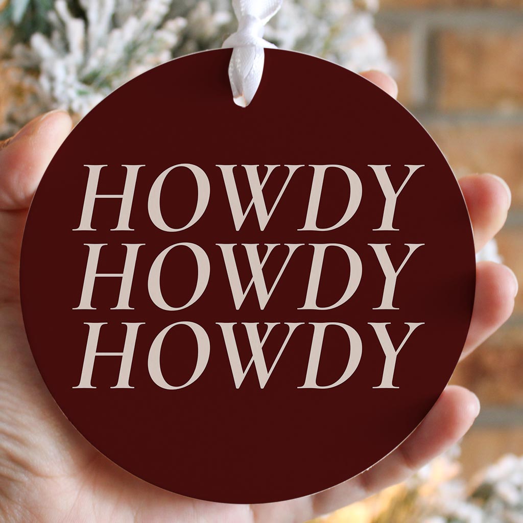 Modern Minimalist Texas Maroon Howdy | Wood Ornament | Eaches | Min 6