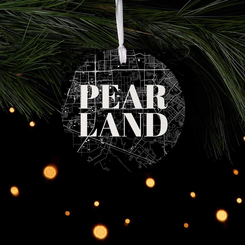 Minimalistic B&W Texas Pearland City Map | Wood Ornament | Eaches | Min 6