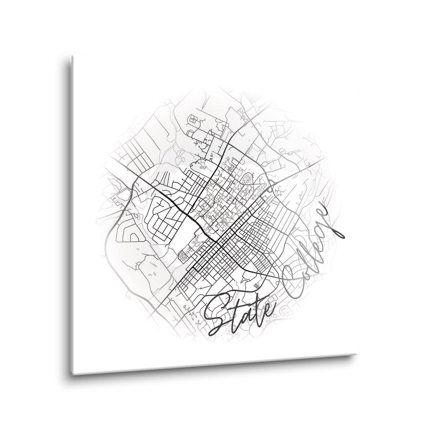 Minimalistic B&W Pennsylvania State College Circle Map | Hi-Def Glass Art | Eaches | Min 1