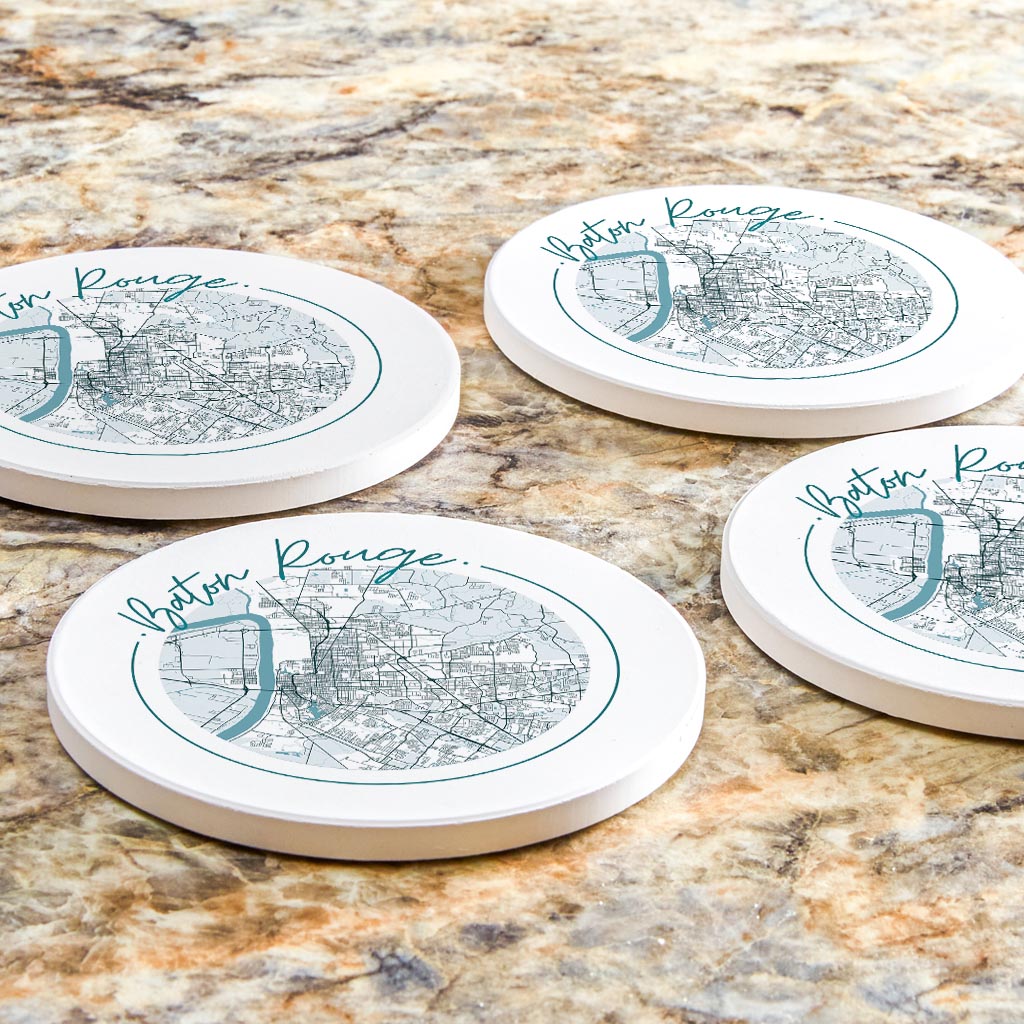 Blue White Baton Rouge Circle Map | Absorbent Coasters | Set of 4 | Min 2