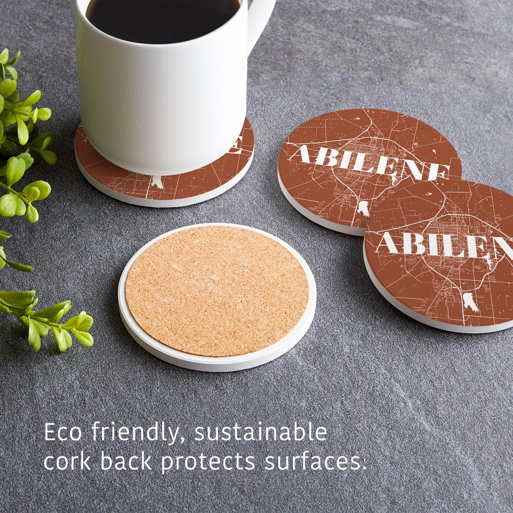 Modern Minimalist Texas Abilene Map | Absorbent Coasters | Set of 4 | Min 2