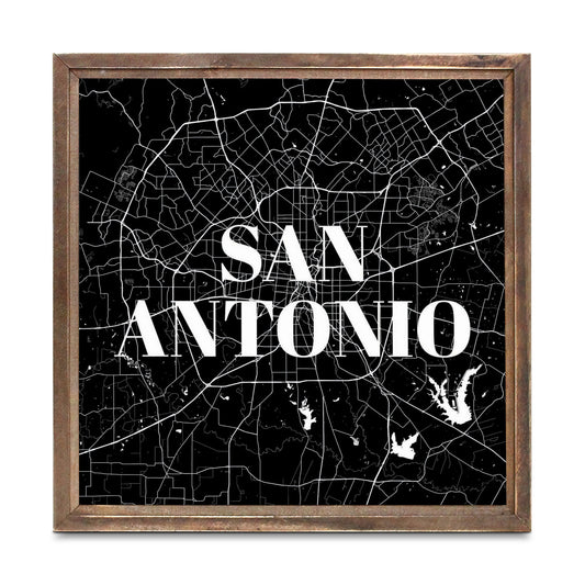 Minimalistic B&W Texas San Antonio Map | Wood Sign | Eaches | Min 1