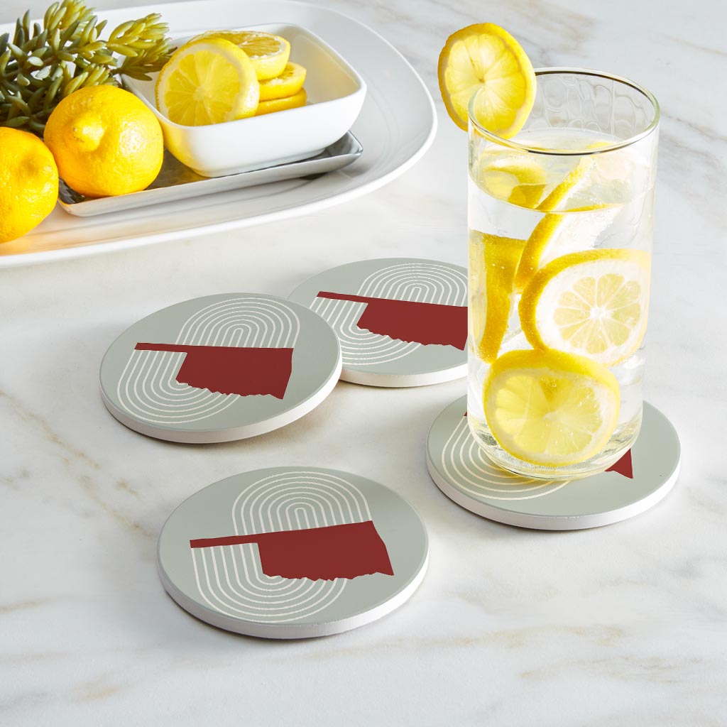 Modern Minimalist Oklahoma Retro State Shape | Absorbent Coasters | Set of 4 | Min 2