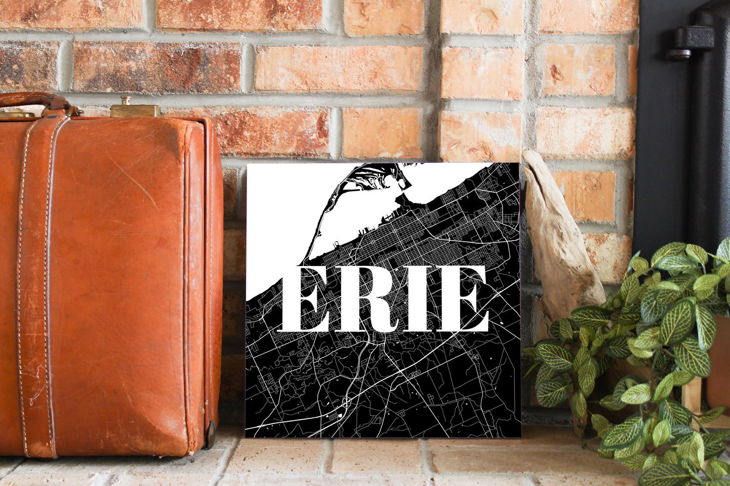 Minimalistic B&W Pennsylvania Erie Map | Wood Sign | Eaches | Min 2