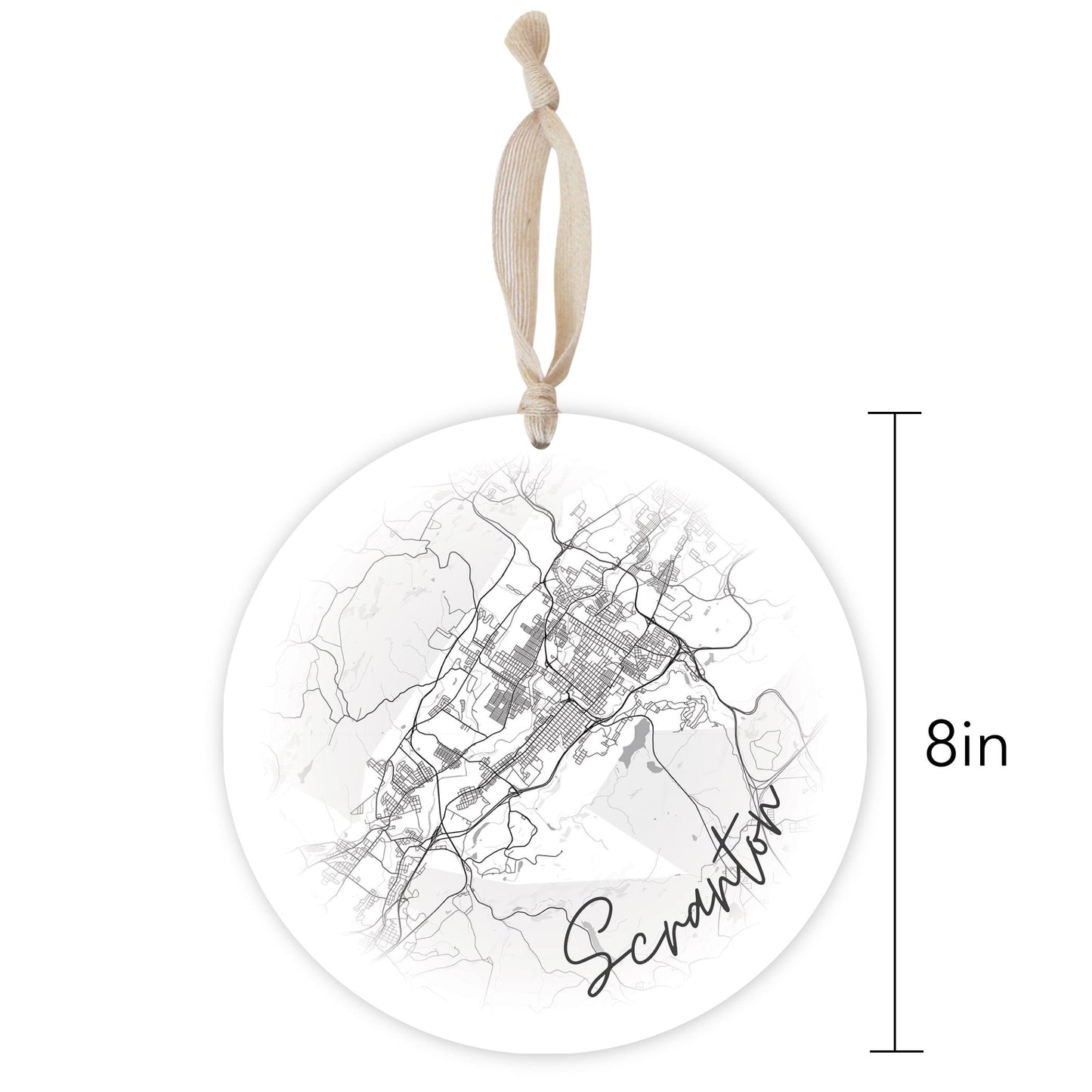 Minimalistic B&W Pennsylvania Scranton Circle Map | Wood Ornament | Eaches | Min 1