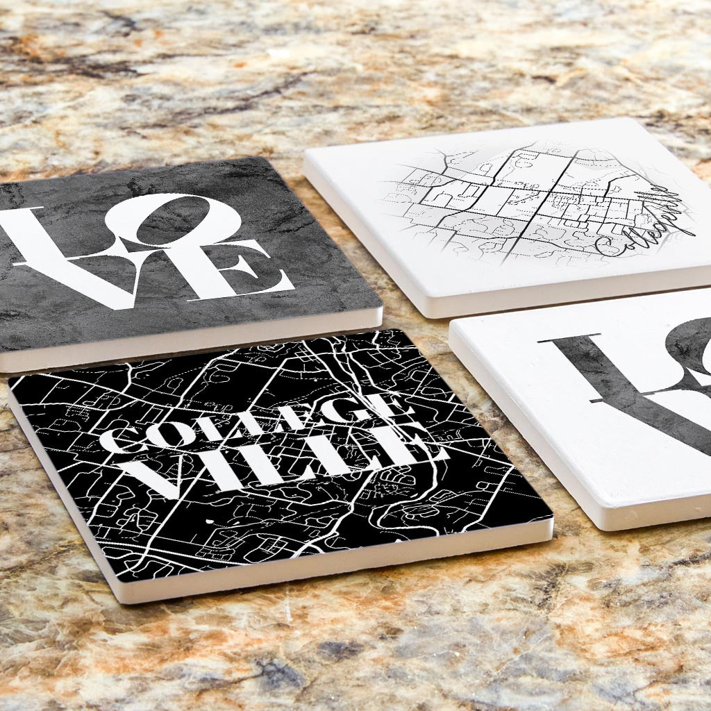 Minimalistic B&W Pennsylvania Collegeville Maps Love | Absorbent Coasters | Set of 4 | Min 2