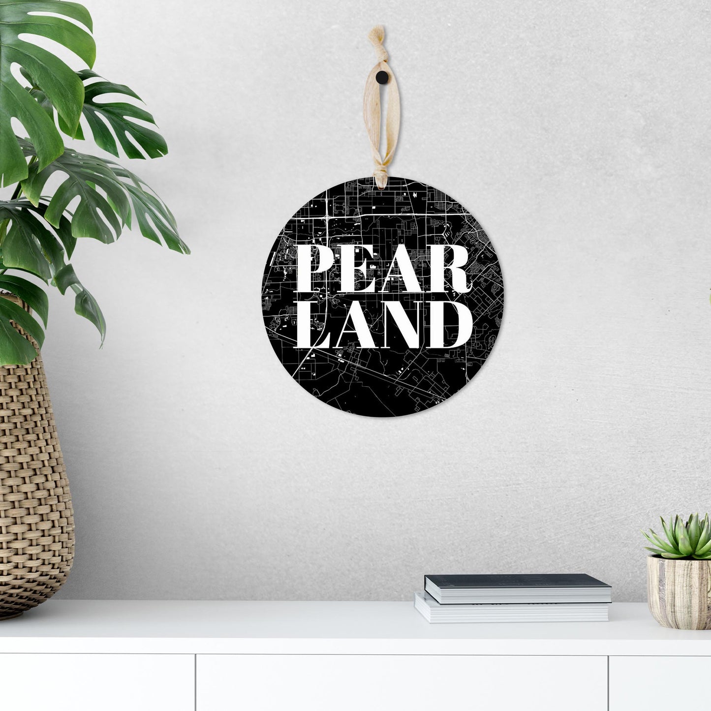 Minimalistic B&W Texas Pearland City Map | Wood Ornament | Eaches | Min 1