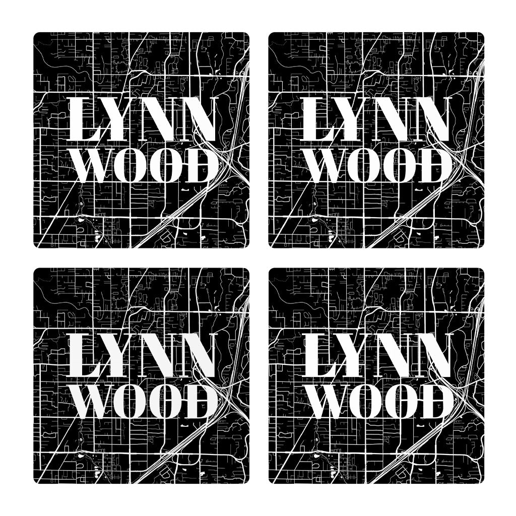 Minimalistic B&W Washington Lynnwood Map| Absorbent Coasters | Set of 4 | Min 2