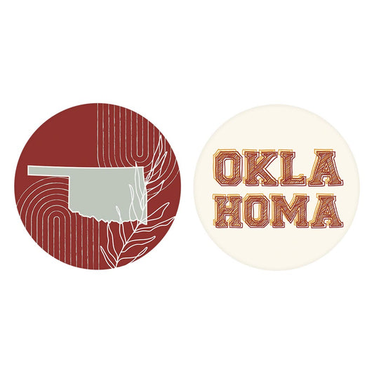 Modern Minimalist Oklahoma Set | Absorbent Car Coasters | Set of 2 | Min 4