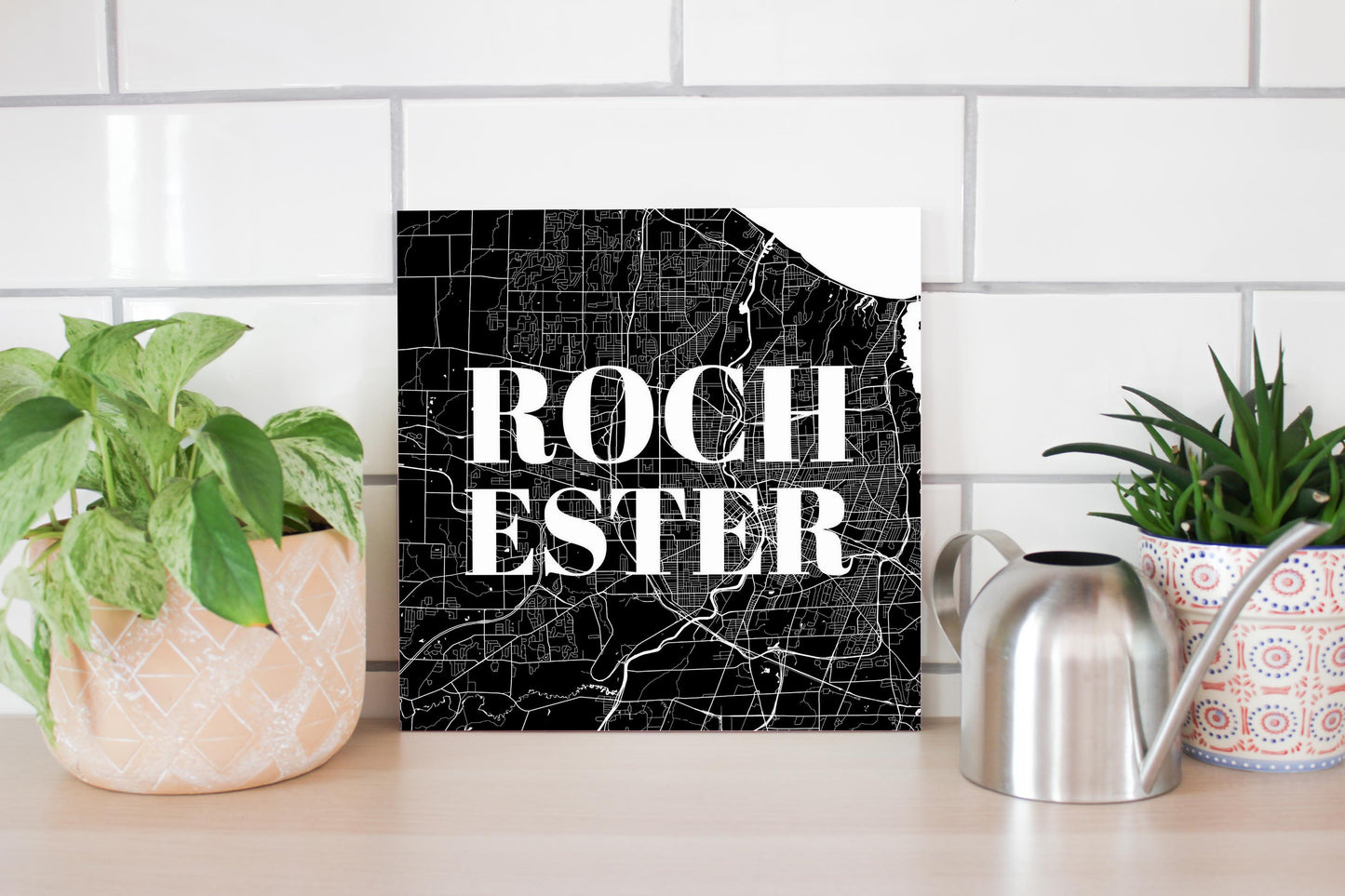 Minimalistic B&W New York Rochester Map | Wood Sign | Eaches | Min 2