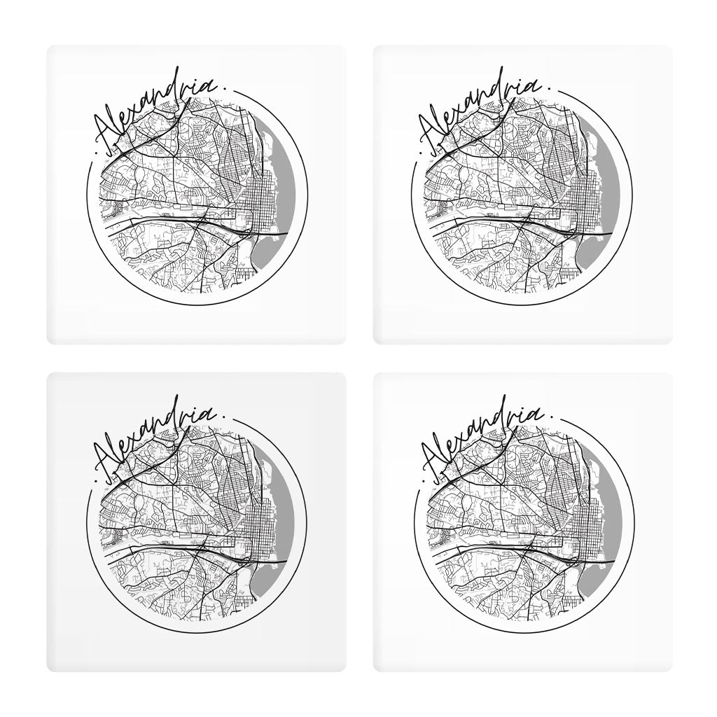 Minimalistic B&W Virginia Alexandria Circle Map| Absorbent Coasters | Set of 4 | Min 2