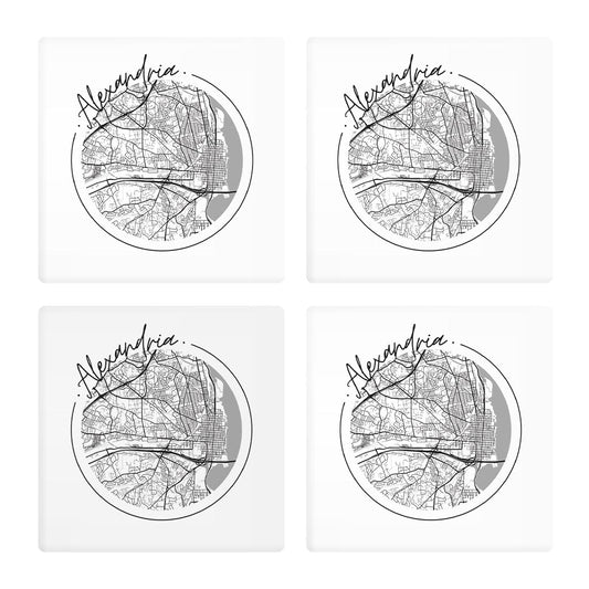 Minimalistic B&W Virginia Alexandria Circle Map| Absorbent Coasters | Set of 4 | Min 2