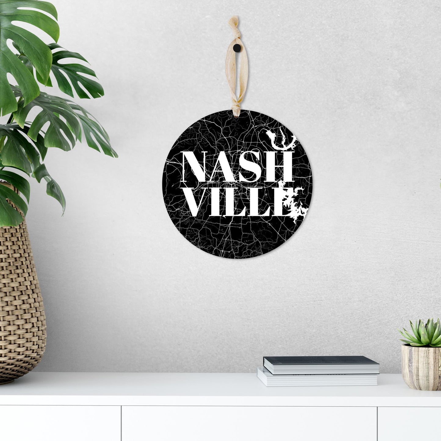 Minimalist B&W Tennessee Nashville Map | Wood Ornament | Eaches | Min 1