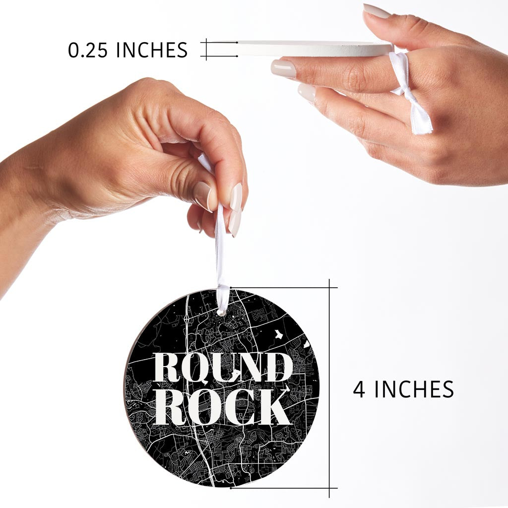 Minimalistic B&W Texas Round Rock Map | Wood Ornament | Eaches | Min 6