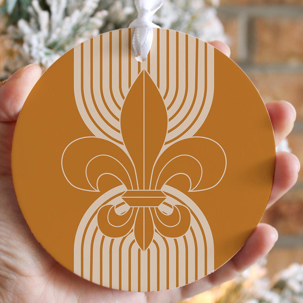 Modern Minimalist Louisiana Orange Fleu De Lis| Wood Ornament | Eaches | Min 6