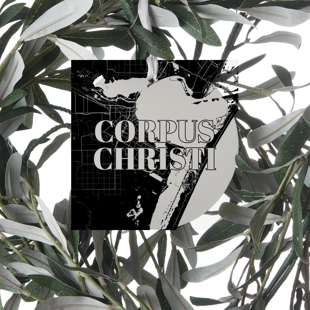 Minimalistic B&W Texas Corpus Christi Map | Wood Ornament | Eaches | Min 6