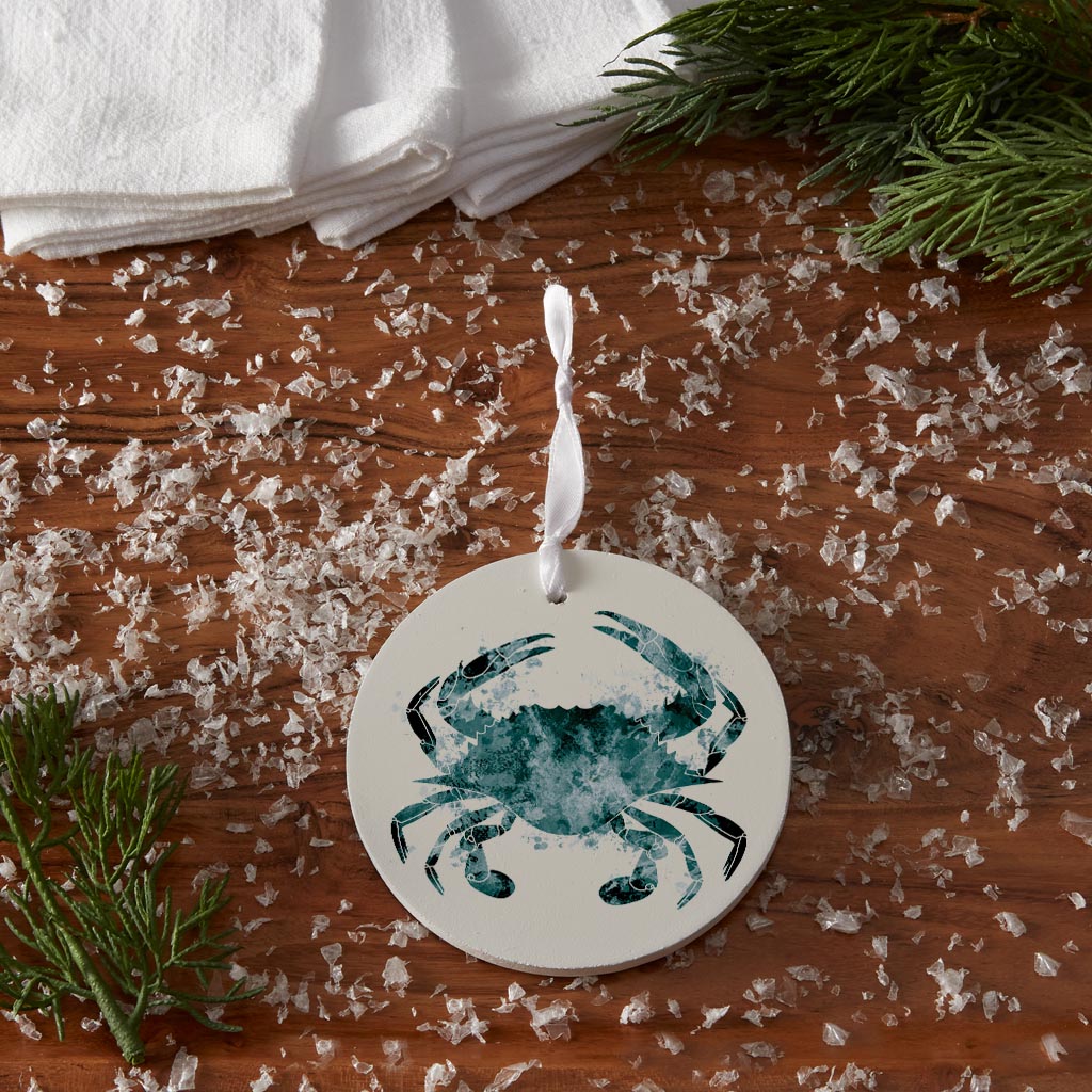 Blue White Water Color Blue Crab | Wood Ornament | Eaches | Min 6