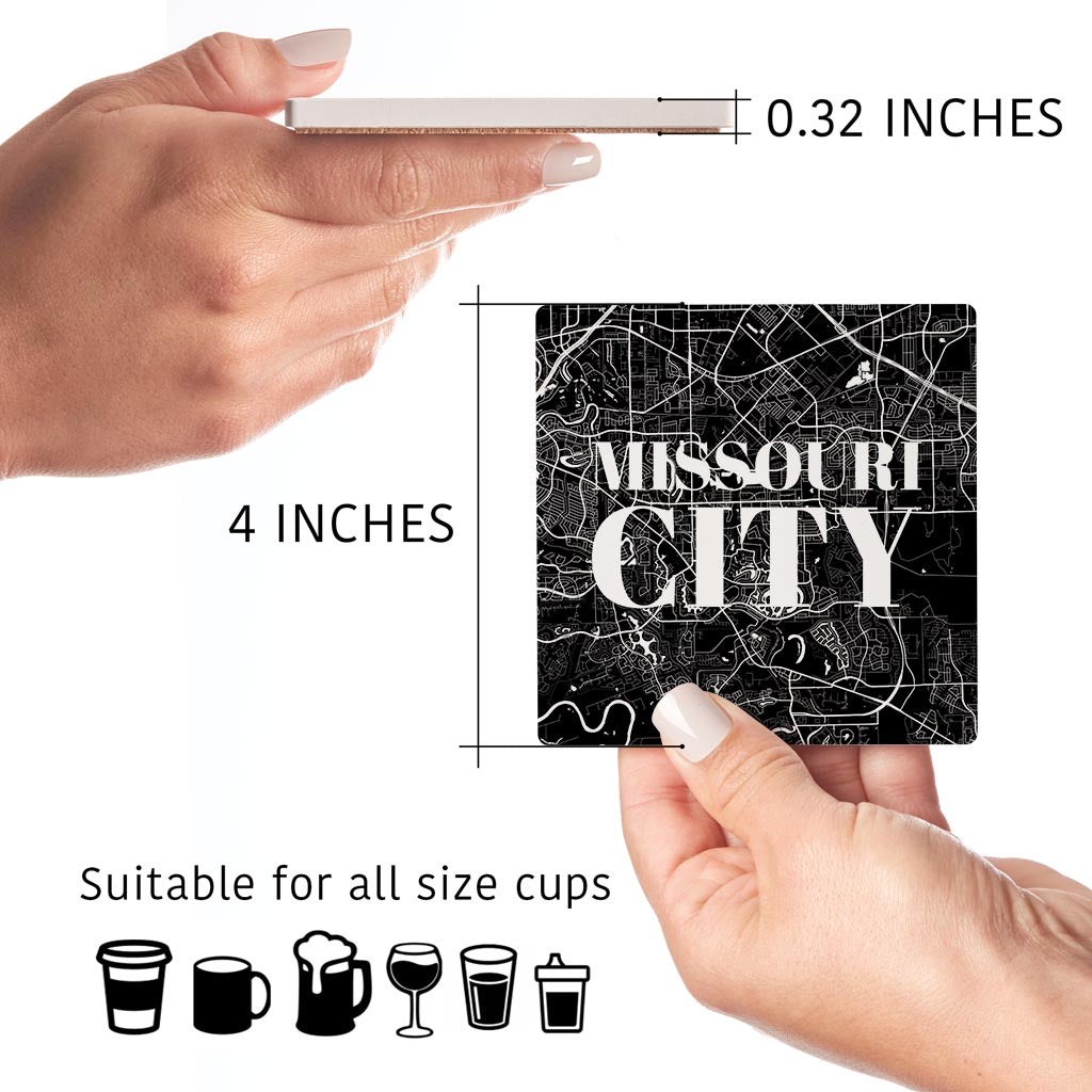 Minimalistic B&W Texas Missouri City Map | Absorbent Coasters | Set of 4 | Min 2